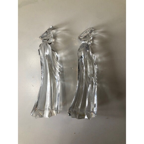 Vintage Glass Crystal Angel Figurines Set Of 2 6 Inches Tall Free Standing - Picture 5 of 6